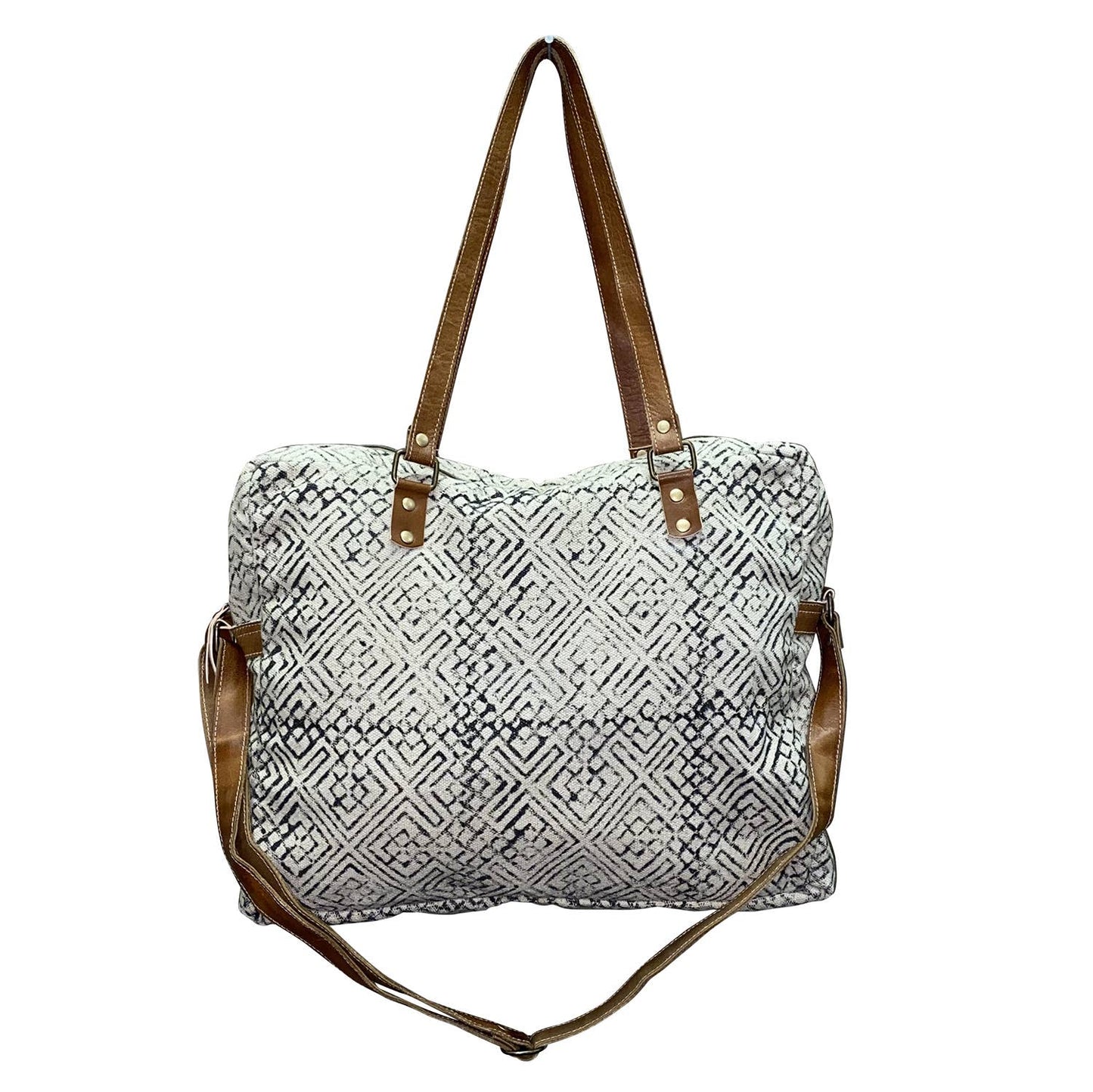 Handprinted Leather Canvas Hide Weekender Bag for Women