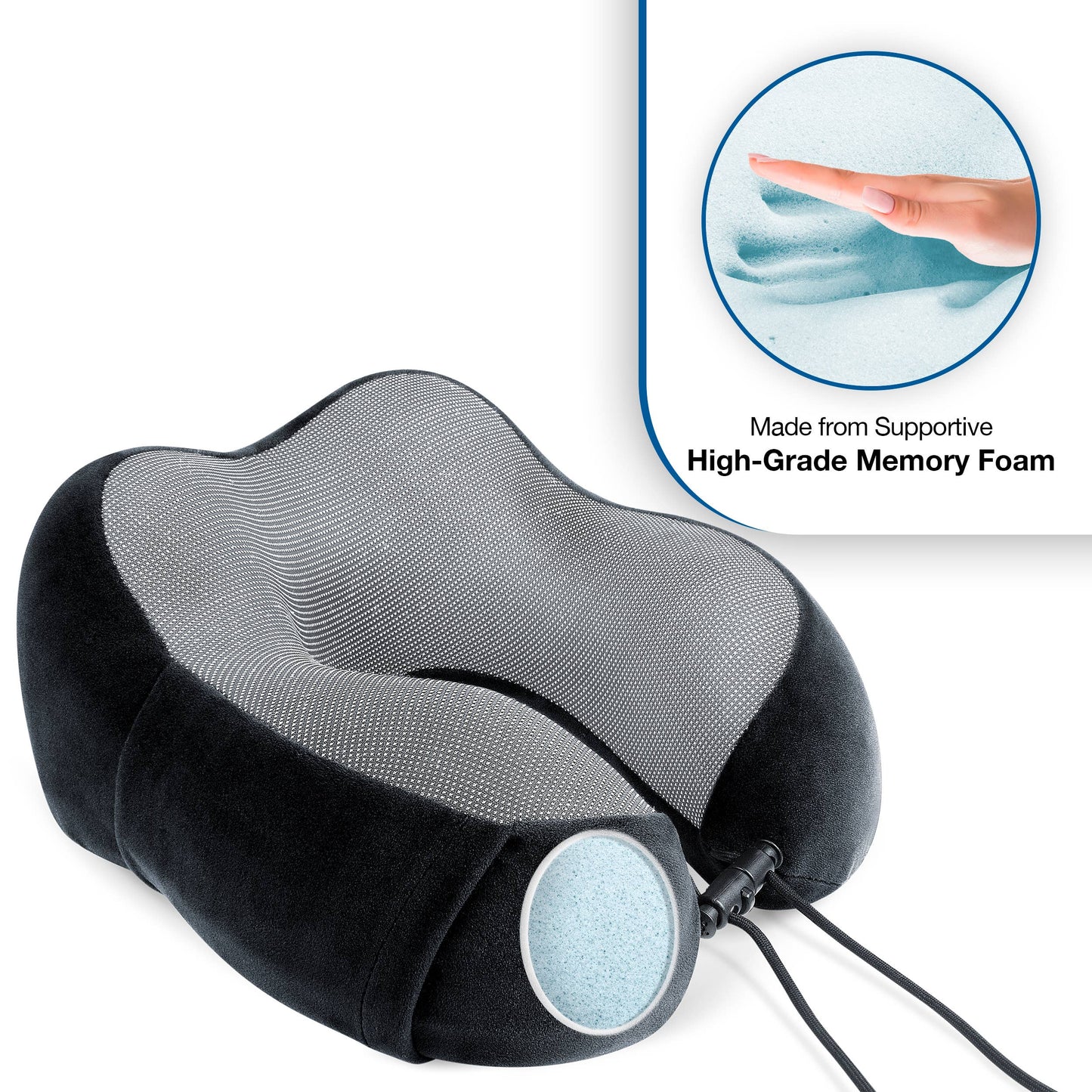 Cloudz Tech Memory Foam Travel Pillow With Earplugs - Black