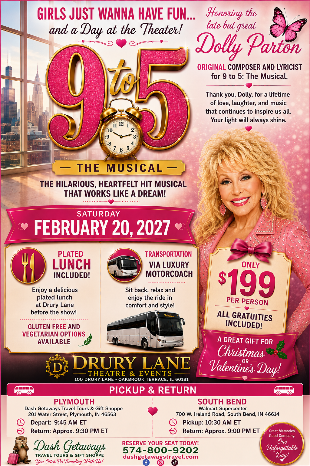 Day Trip! February 20, 2027 - 9 to 5: The Musical at Drury Lane Theatre