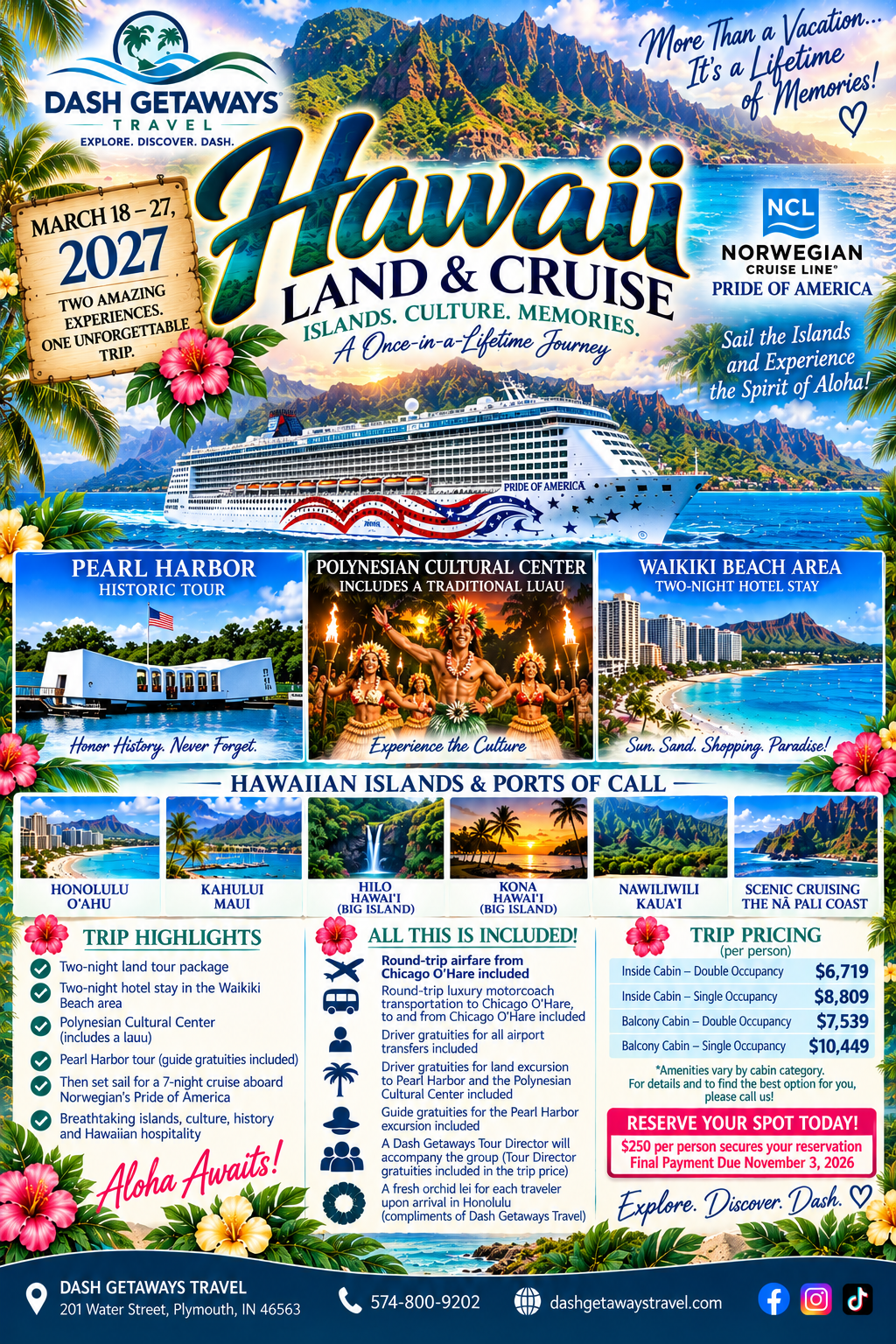 10 DAY HAWAII LAND & CRUISE β MARCH 18β27, 2027