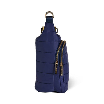 WanderFull® HydroBag® – Original Puffer Water Bottle Bag - navy with Navy w/ metallic gold strip
