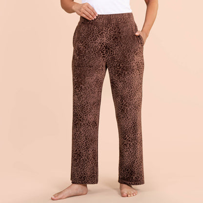 Leopard Luxe Lounge Pajama Pants | Soft Velour PJ Bottoms