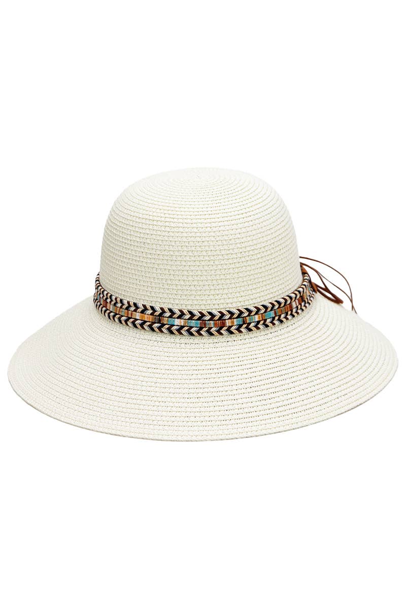 Tribal Band Dome Brim Straw Derby Sun Hat