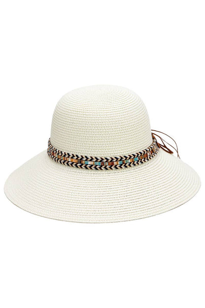 Tribal Band Dome Brim Straw Derby Sun Hat