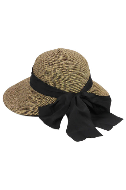 Mix Grain Straw Satin Ribbon Dome Derby Sun Hat