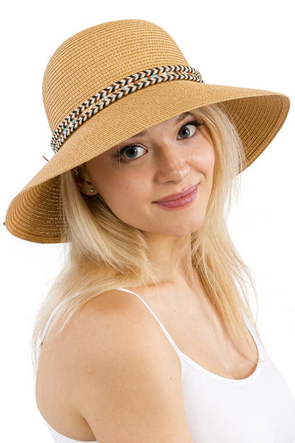 Tribal Band Dome Brim Straw Derby Sun Hat