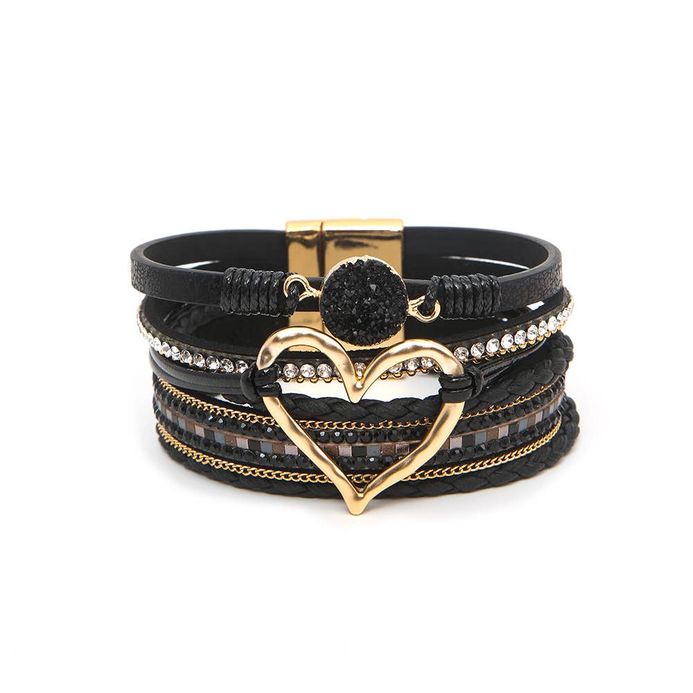 Bohemian Heart Buckle Bracelet | Rhinestone Magnetic