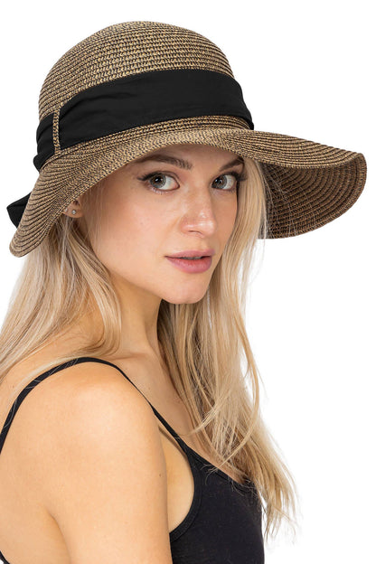 Mix Grain Straw Satin Ribbon Dome Derby Sun Hat
