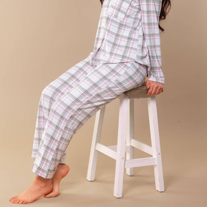 Pink and Grey Plaid Pajama Pants | Cloud Plush PJ Bottoms
