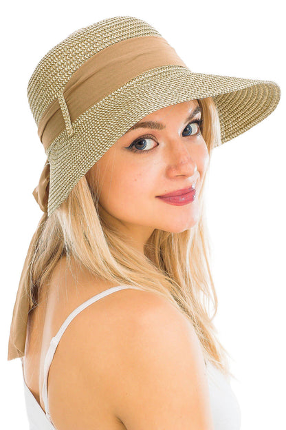 Mix Grain Straw Satin Ribbon Dome Derby Sun Hat