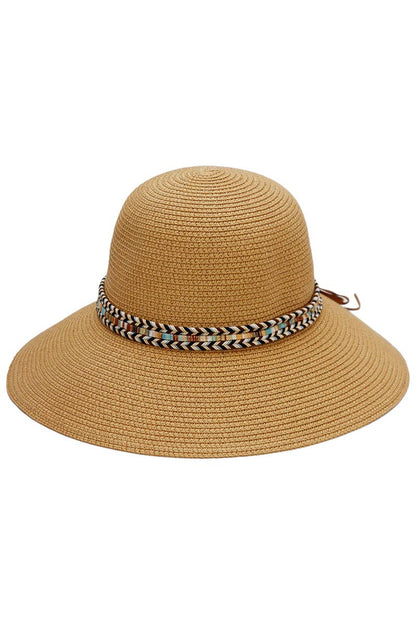 Tribal Band Dome Brim Straw Derby Sun Hat