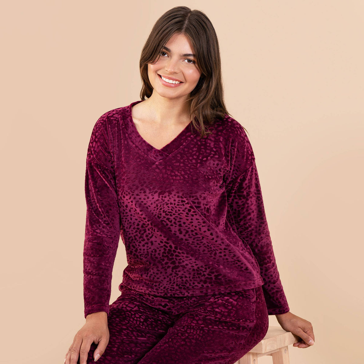 Leopard Luxe Lounge Pajama Top | Long-Sleeve Velour PJs
