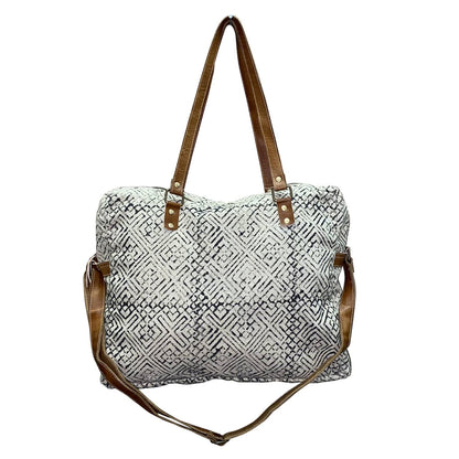 Handprinted Leather Canvas Hide Weekender Bag for Women