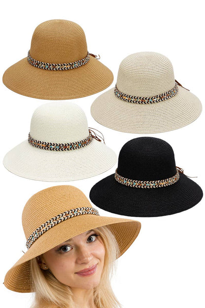 Tribal Band Dome Brim Straw Derby Sun Hat