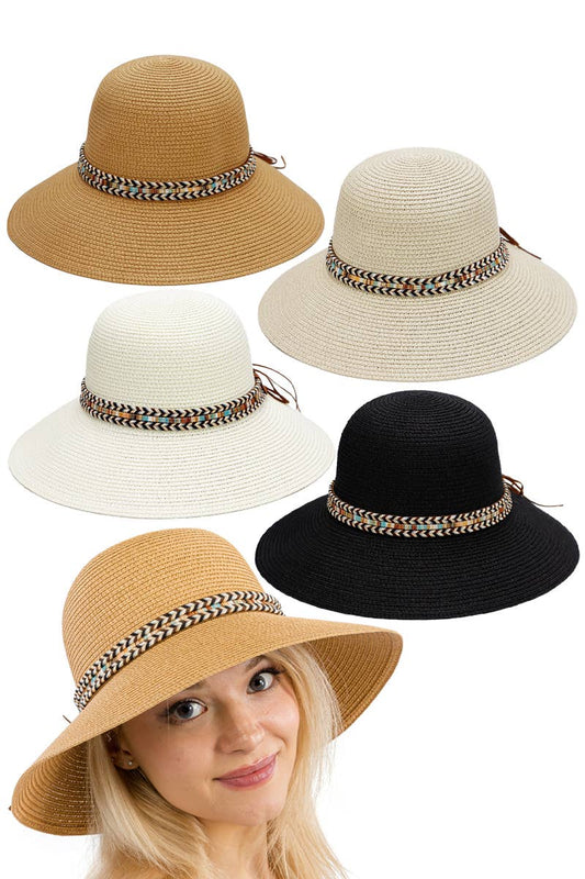Tribal Band Dome Brim Straw Derby Sun Hat