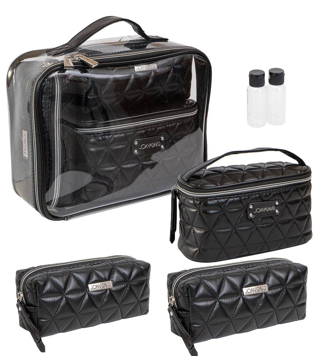 Joan & David The Triangle Quilted 4 Piece Cosmetic Bag Set - Black