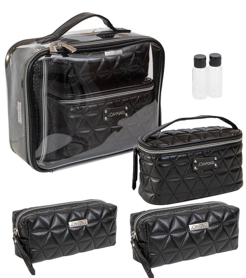 Joan & David The Triangle Quilted 4 Piece Cosmetic Bag Set - Black