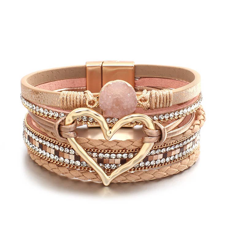 Bohemian Heart Buckle Bracelet | Rhinestone Magnetic