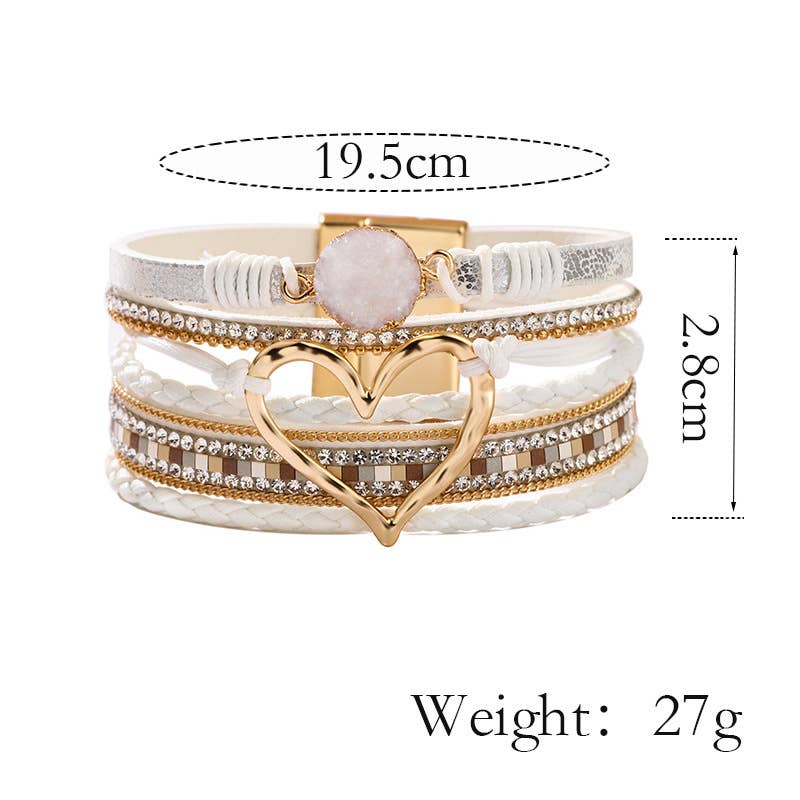 Bohemian Heart Buckle Bracelet | Rhinestone Magnetic