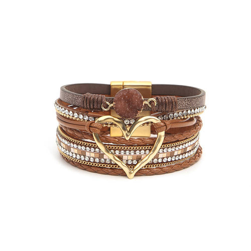 Bohemian Heart Buckle Bracelet | Rhinestone Magnetic