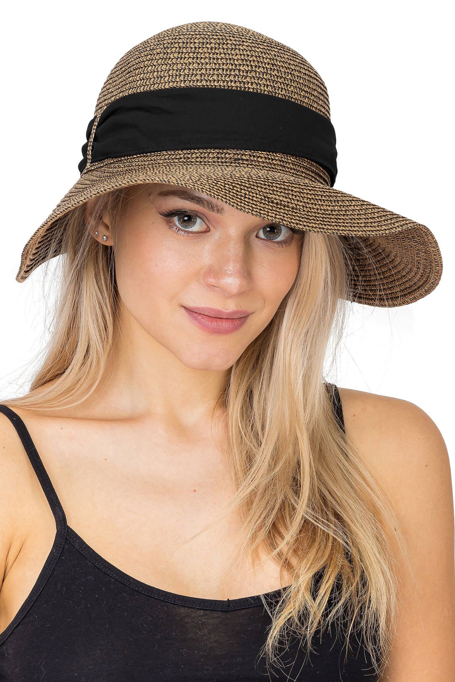 Mix Grain Straw Satin Ribbon Dome Derby Sun Hat