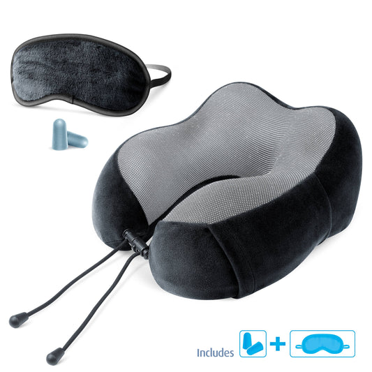 Cloudz Tech Memory Foam Travel Pillow With Earplugs - Black