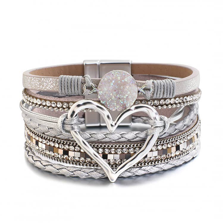 Bohemian Heart Buckle Bracelet | Rhinestone Magnetic