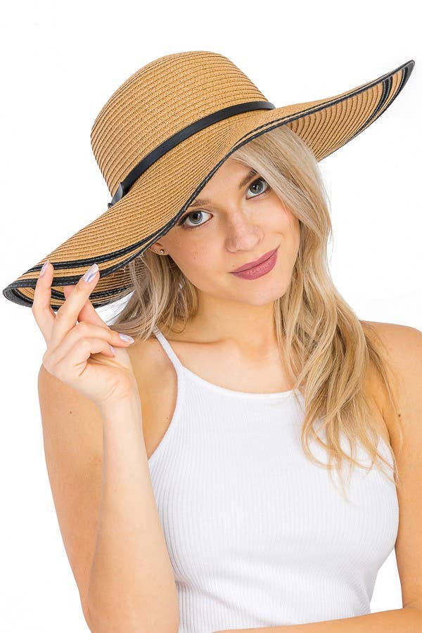 Buckle Belt Classic Black Rim Mid Size Floppy Beach Hat