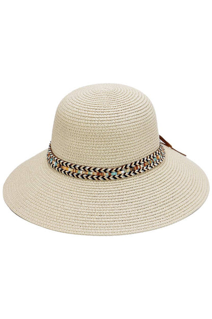 Tribal Band Dome Brim Straw Derby Sun Hat