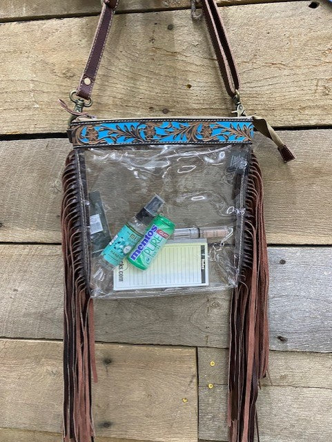 Fringe Western Tooled Leather Clear Stadium Bag