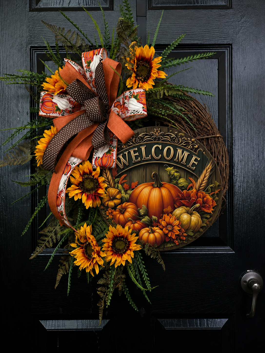 Welcome Autumn Sunflower Handcrafted Grapevine Wreath 
