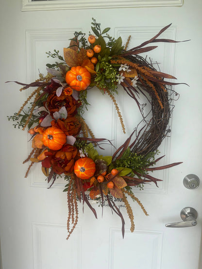 Fall Harvest Handcrafted Grapevine Wreath
