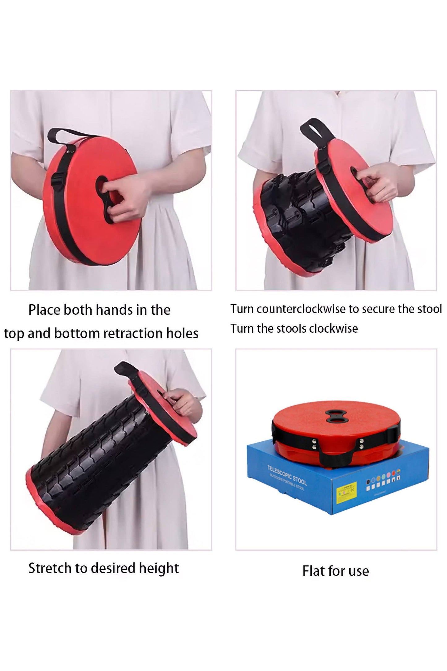 Portable Retractable Telescoping Stool - Rainbow & Black Mix