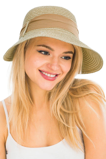 Mix Grain Straw Satin Ribbon Dome Derby Sun Hat