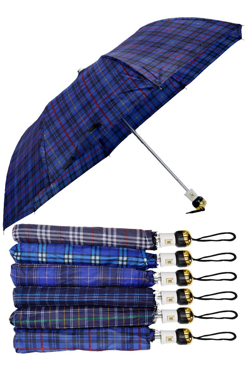 Plaid Auto Open Bi-Fold Compact Umbrella