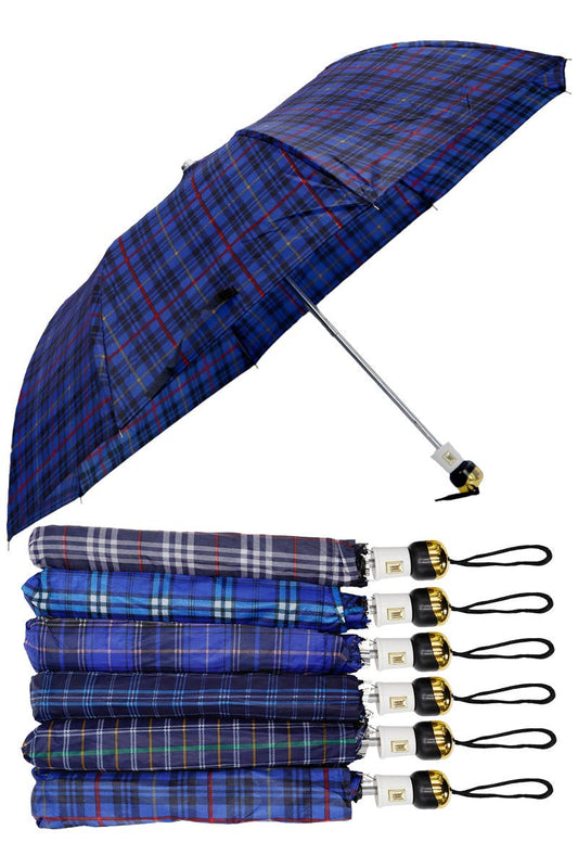 Plaid Auto Open Bi-Fold Compact Umbrella