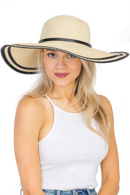 Buckle Belt Classic Black Rim Mid Size Floppy Beach Hat