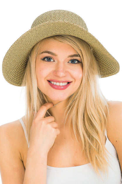 Mix Grain Straw Satin Ribbon Dome Derby Sun Hat