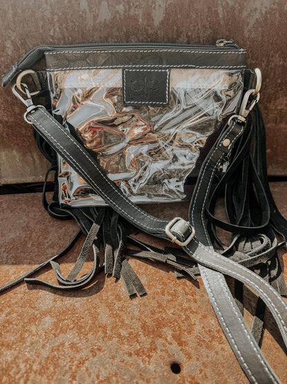 Clear Tooled Leather Fringe Stadium Purse
