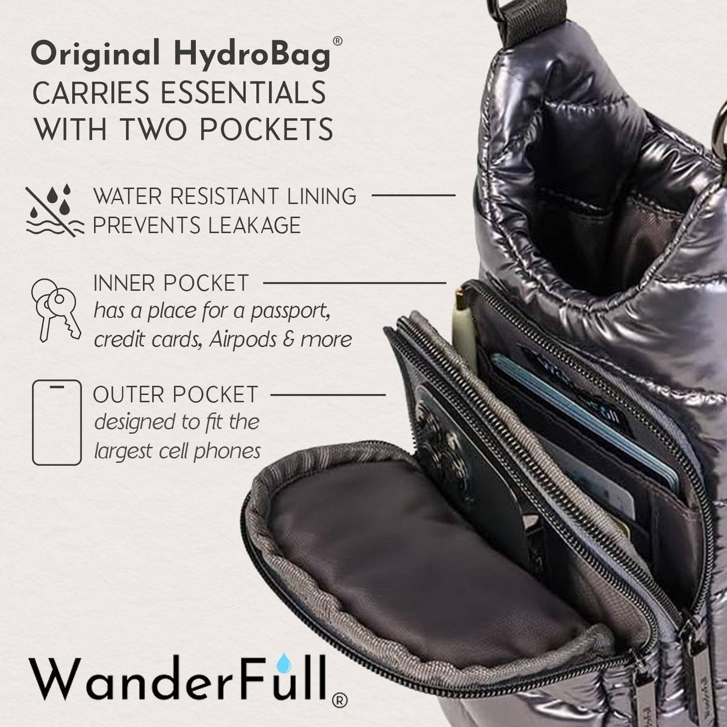 Pewter Glossy HydroBag® with Solid Strap