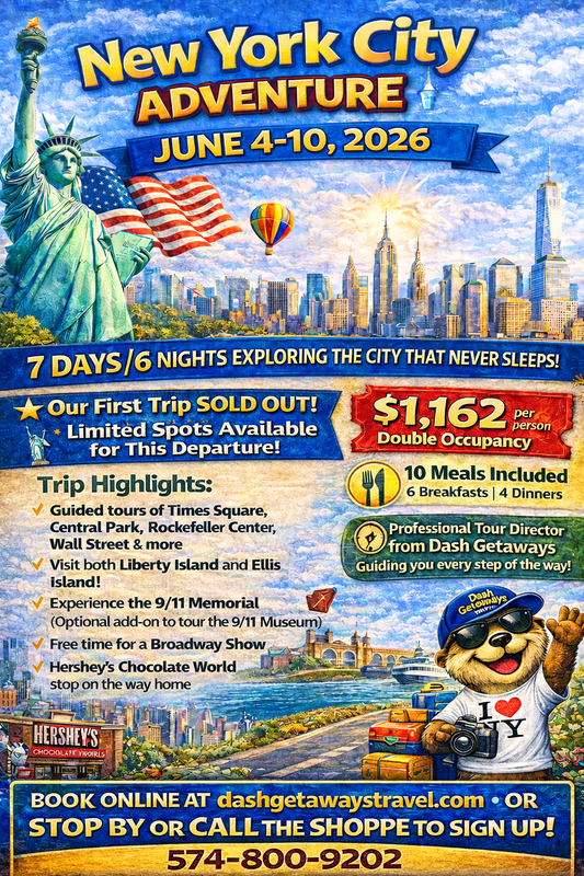 June 4-10, 2026 -New York City Lights & Liberty Adventure Pick Up: South Bend, Plymouth & Ft. Wayne