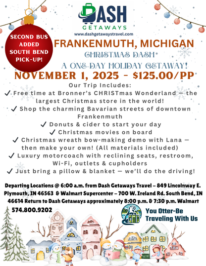 🎄✨ Saturday - November 1, 2025 Frankenmuth Christmas Dash – A One-Day Holiday Getaway! ✨🎄
