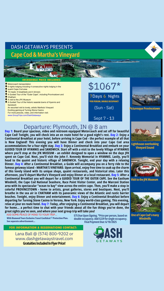 Cape Cod & Martha's Vineyard - September 7-13, 2025