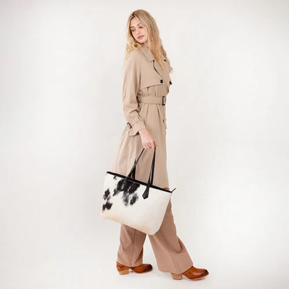 Myra - California Poppy Large Bag – Black & White Cowhide