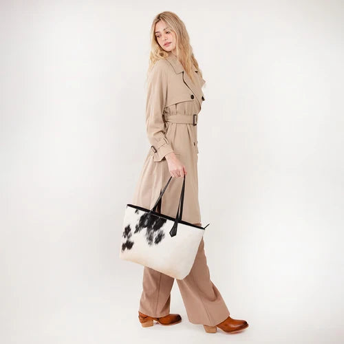 Myra - California Poppy Large Bag – Black & White Cowhide