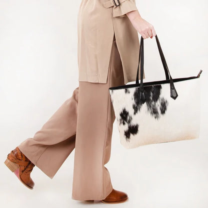 Myra - California Poppy Large Bag – Black & White Cowhide