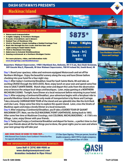 New Departure Locations Added! Mackinac Island (During the Lilac Festival)