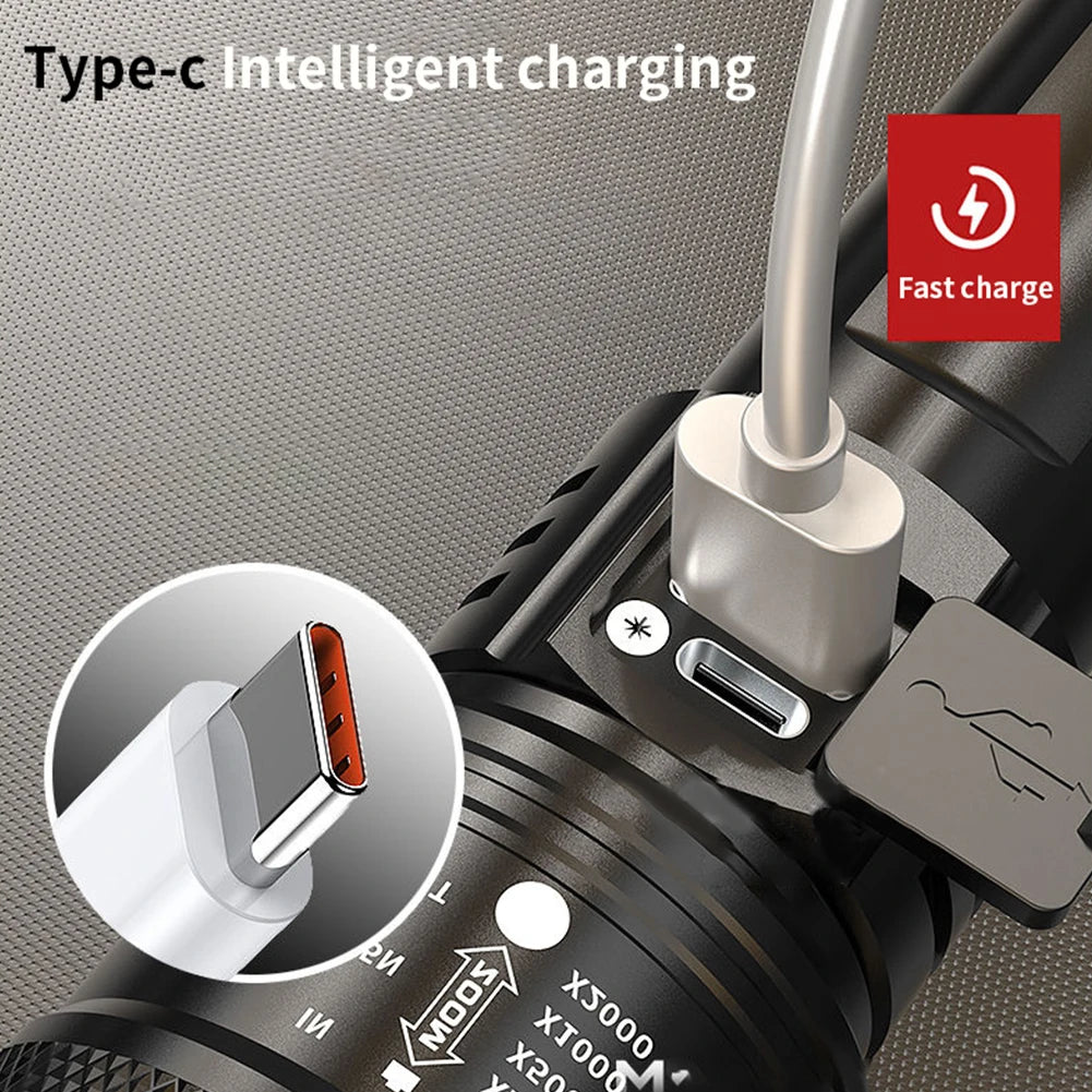 Rechargeable 3 Light Modes Type C USB Zoomable Flashlight