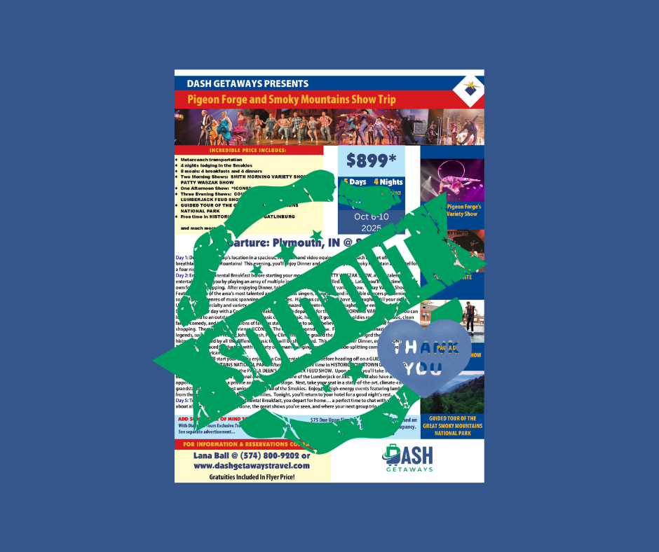 SOLD OUT! October 6-10, 2025! Pigeon Forge and Smokey Mountains Show Trip