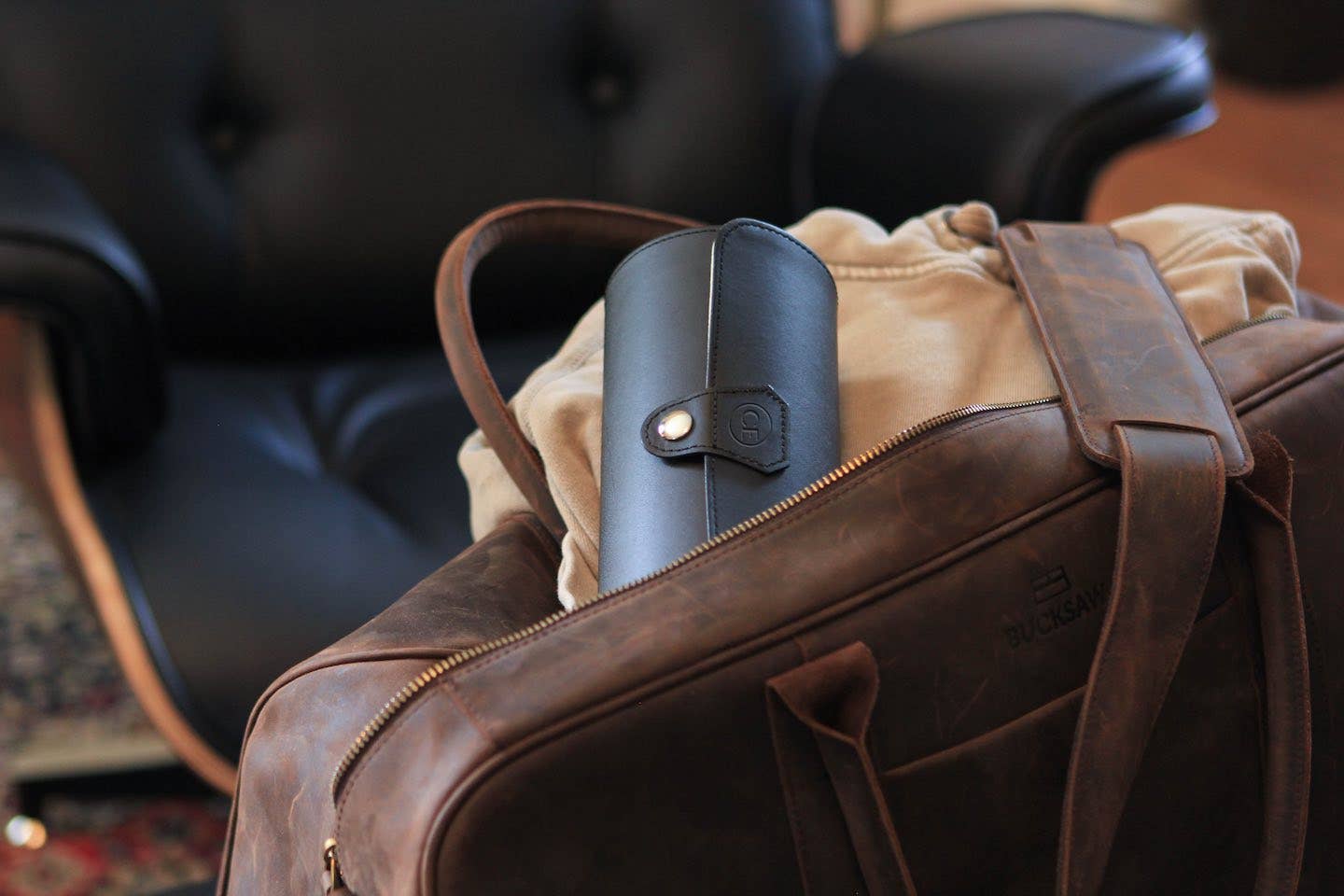Travel Watch Case - Black Vegan Leather